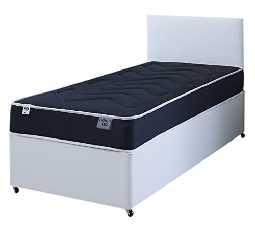 3FT Single White Faux leather Divan Bed Set Including Deep Quilt Mattress And Headboard