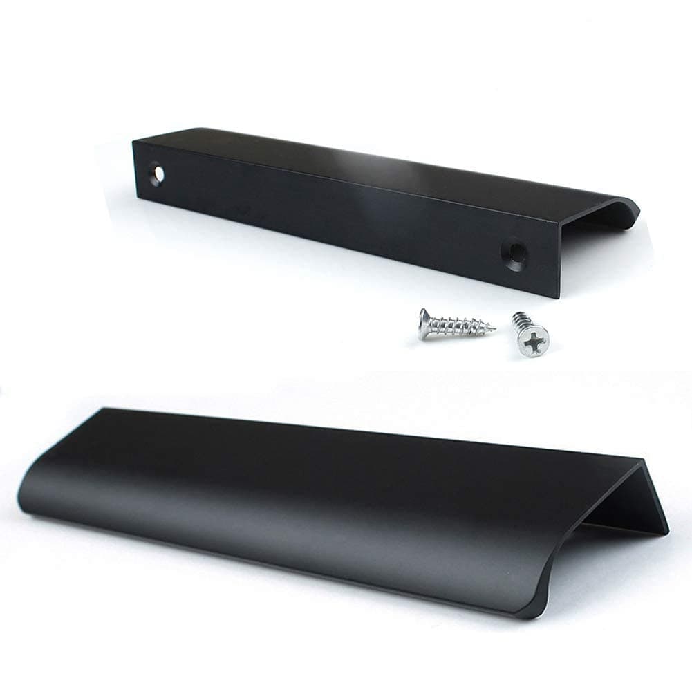 10 Pack Matte Black Modern Style Finger Edge Pull Furniture DrawerHandles Hidden Cabinet Kitchen Drawer Handles Knobs, Black 150mm