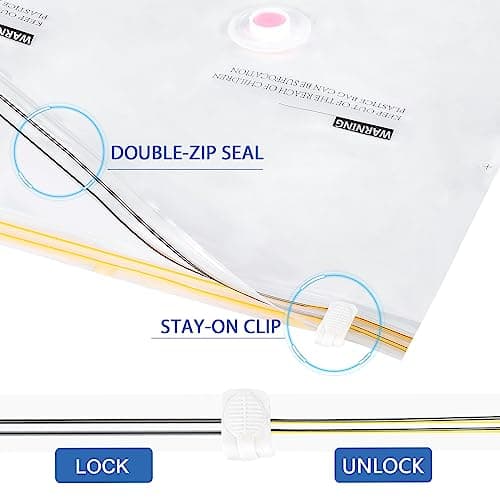 Suob 6 Pack Vacuum Storage Bags, 80 x 60cm Double Zip Seal Reusable for Bedding, Double Duvet, Pillows, Mattress, Quilt, Clothes, Sweaters, Dress, Coats, Curtains, Blankets”