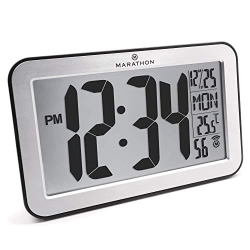 Marathon CL030033SV Commercial Grade Panoramic Atomic Wall Clock with Table Stand - Brushed Silver - Batteries Included (Renewed)