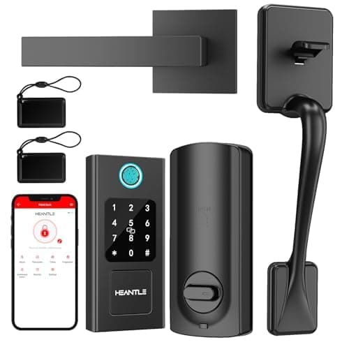 Smart Front Door Lock Set: HEANTLE Keyless Entry Door Lock Deadbolt with Handle Set, Fingerprint Smart Deadbolt Bluetooth Electronic Digital Keypad Alexa,Black