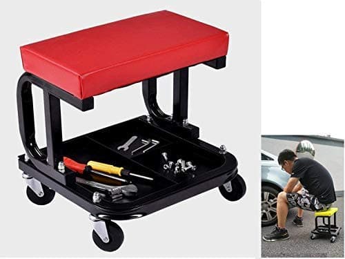 Krivon Roller Seat for Garage with Three Divisions Tool Tray Yellow Pneumatic Tire Repair Stool Creeper Stool Chair