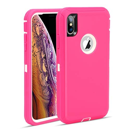MAXCURY Phone Case for Apple iPhone Xs Max, Heavy Duty Tough 3 in 1 Rugged Shockproof Cover for Apple iPhone Xs Max in 6.5 Inch (Hot Pink/White)