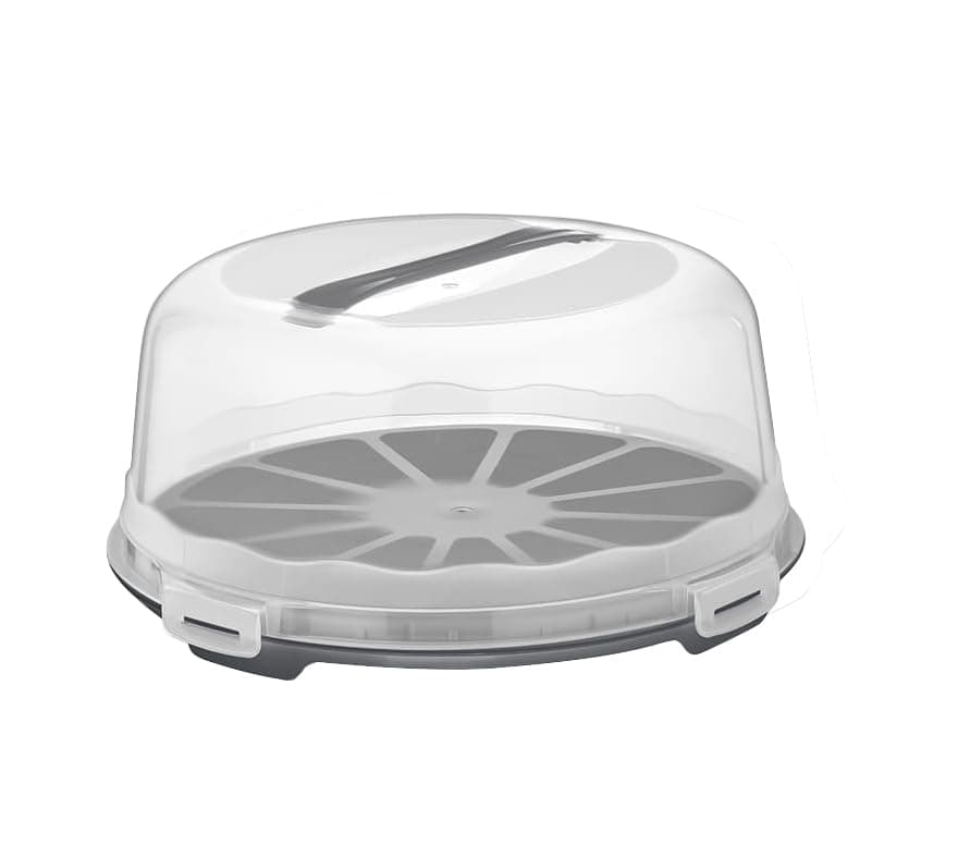 Best House | Cake Box | Grey | 1 Pc | W 32.5cm x H 12.5cm | Round Plastic Clear Cake Carrier | Transport Storage Food Container Takeaway Holder with Lid Carry Handle, Cake Stand with Lids