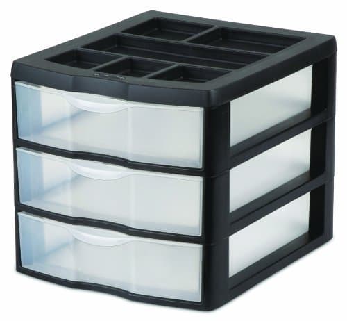 Sterilite 20439002 Medium 3 Drawer Desktop Unit, Black with Clear Drawers, by STERILITE