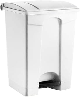 Plastic Garbage Bin with Foot Pedal, Hands-Free Garbage Can, White, 18 Gallon Rectangular Step-On Commercial Trash Can for Restaurant/Office/Kitchen