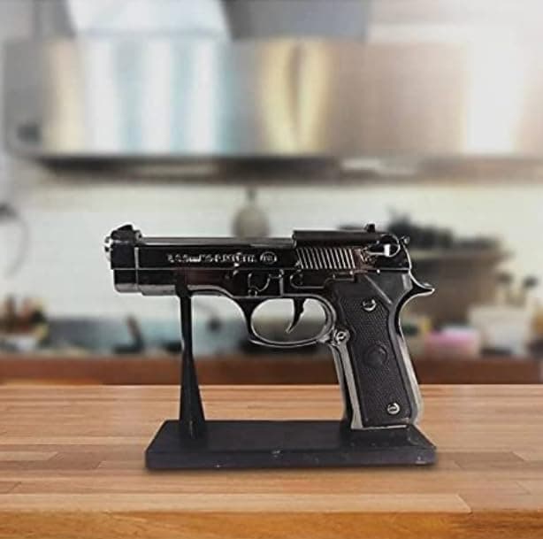 MT TRUE VALUE STORE Antique Red Flame Refillable Revolver Shape Cigarette Gas Lighter with Stand