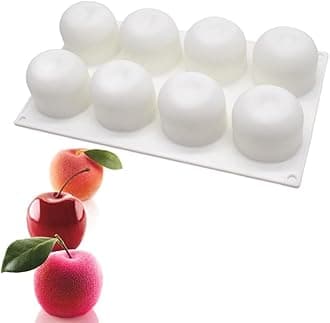 Surakey Cake Silicone Molds for Baking Dessert Jelly Ice Cream 3D Fruit Shapes Silicone Mold for Chocolate Candy Pastry Truffle Pudding Jelly Cheesecake Mousse Soap, 8-Cavity Apple Mold