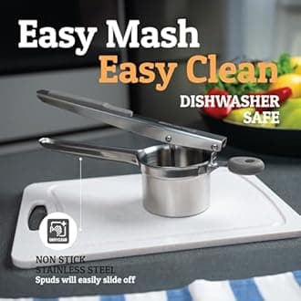 PriorityChef Large 15oz Potato Ricer, Heavy Duty Stainless Steel Potato Masher and Ricer Kitchen Tool, Press and Mash Kitchen Gadget For Perfect Mashed Potatoes - Everytime, Grey