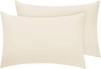 Housewife Pillow Cases 2 Pack Bedroom | Pillow Covers | Polycotton Plain Dyed Housewife Bedding Pillowcases Pair - 50x75cm (Cream)