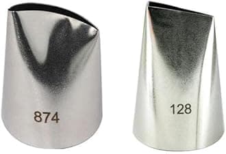 ETomey Cake Decorating Tools, 2 Pcs 128 Rose Piping Nozzle #874 Flower Rose Petal Cake Decorating Icing Tips, Stainless Steel, Silver