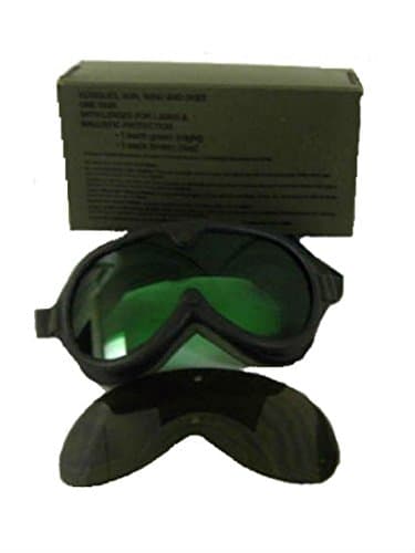 Authentic US Military Issue Sun Wind & Dust (SWD) Goggles with Type 5 Green (Night) and Type 6 Brown (Day) Ballistic Laser Protection Lenses. Injection Molded Rubber Frame with a Polyurethane Foam Backing with a Skin That Contacts the Face