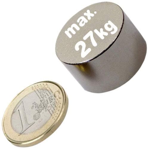 Disc Magnet Ø 25 x 15mm Neodymium N50, Nickel - pull 27kg