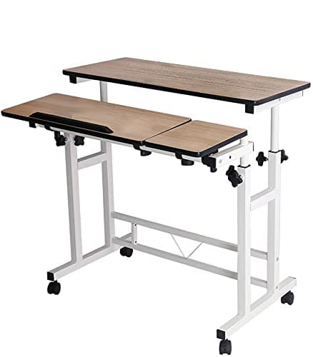Poarmeey Mobile Stand Computer Workstation Rolling Adjustable Computer Laptop Desk Corner Desk from (white)