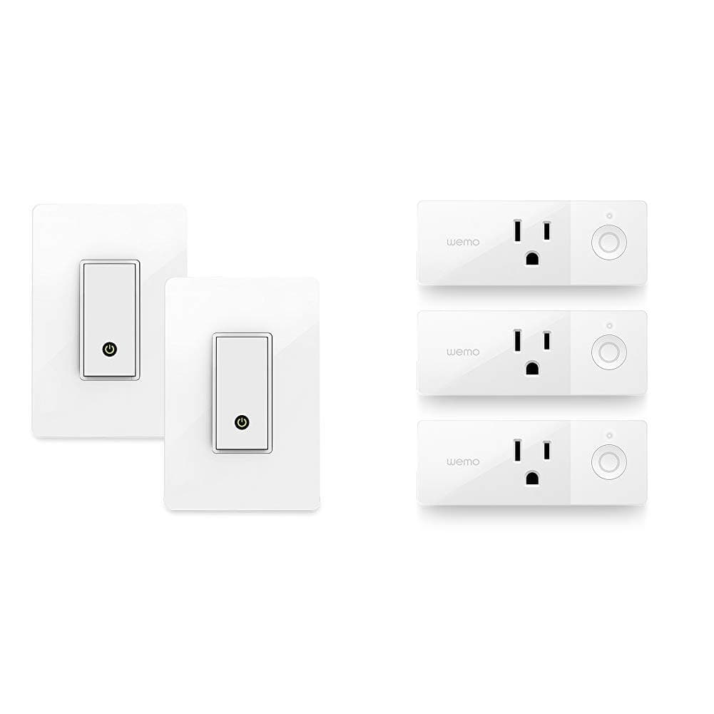 WeMo F7C030-BDL in-Wall Smart Switch, No Hub Required, 2-Pack & Wemo Mini Smart Plug 3-Pack, WiFi Enabled, Works Amazon Alexa The Google Assistant