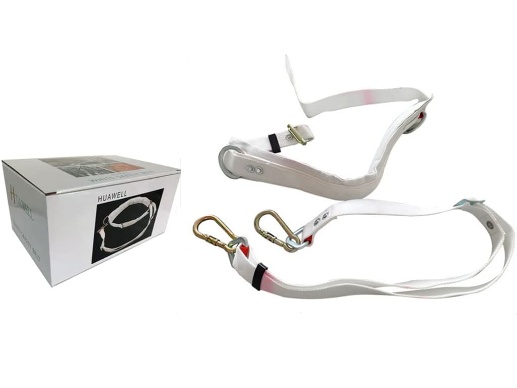 HUAWELLSafety Belt with Two Side Adjustable Lanyard,Cement Pole & Tree Climbing Construction Harness Protective Gear, Personal Protection Fall Arrest Kit (White)