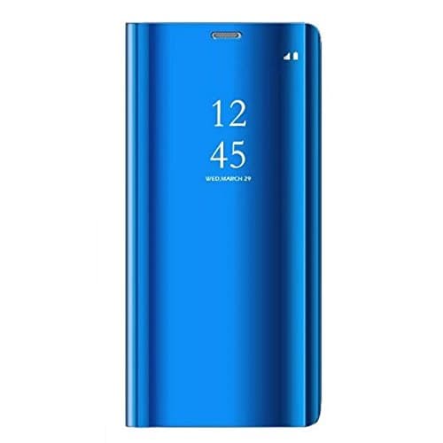 AIsoar Compatible for Xiaomi Mi 8 Lite Case, Mirror Smart Clear View Window Flip Slim Multi-Function Mirror Case S-View Stand flip Folio Full Body Protection Shockproof Cover (Blue)