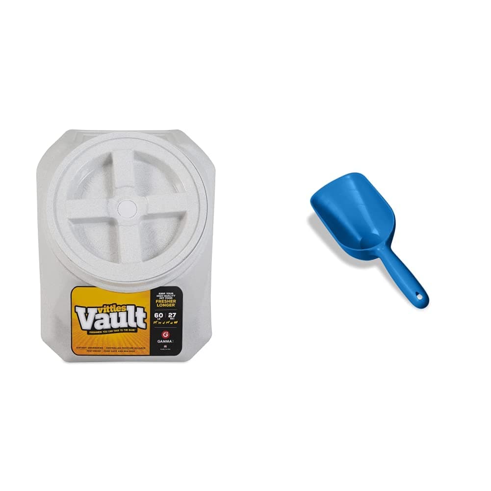 Gamma2 Vittles Vault Stackable Pet Food Storage Container, 60 Pounds & Van Ness 2 Cup Capacity Pet Food Scoop (Single)