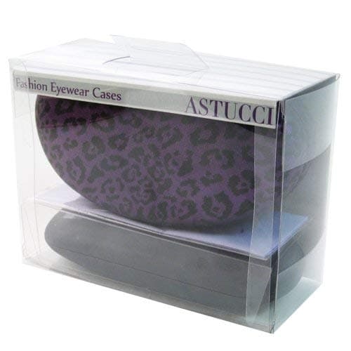 Astucci Sunglass Eyeglass Eyewear Gift Set: AS413 Leopard Hard Clamshell Sunglass Case, AS49B Selected Smooth Medium Hard Eyeglass Case and Two Microfiber Cleaning Cloths (Purple)
