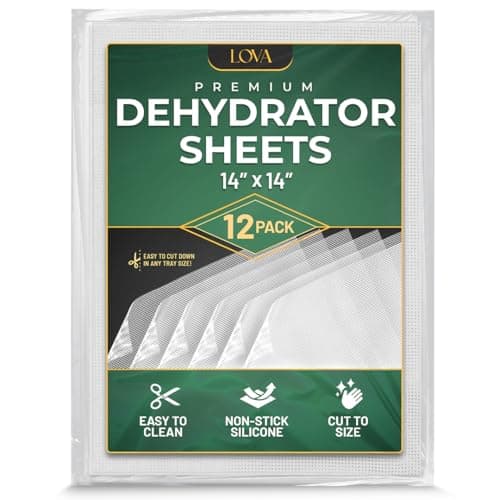 (12 Pack) Silicone Dehydrator Sheets (Free Recipes) (14" x 14") Dehydrator Accessories for Cosori, Excalibur, Magic Mill - Fine Mesh Trays - Mat, Jerky, Fruit and More