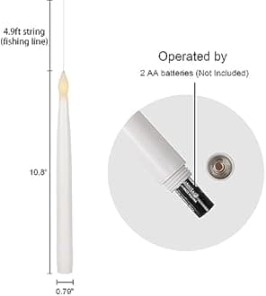 GenSwin 10.8" Floating Candles with Magic Wand Remote Timer, Flameless Taper Candles Flickering Battery Operated, LED Electric Hanging Window Candle Christmas Halloween Decorations(12 Pack, White)