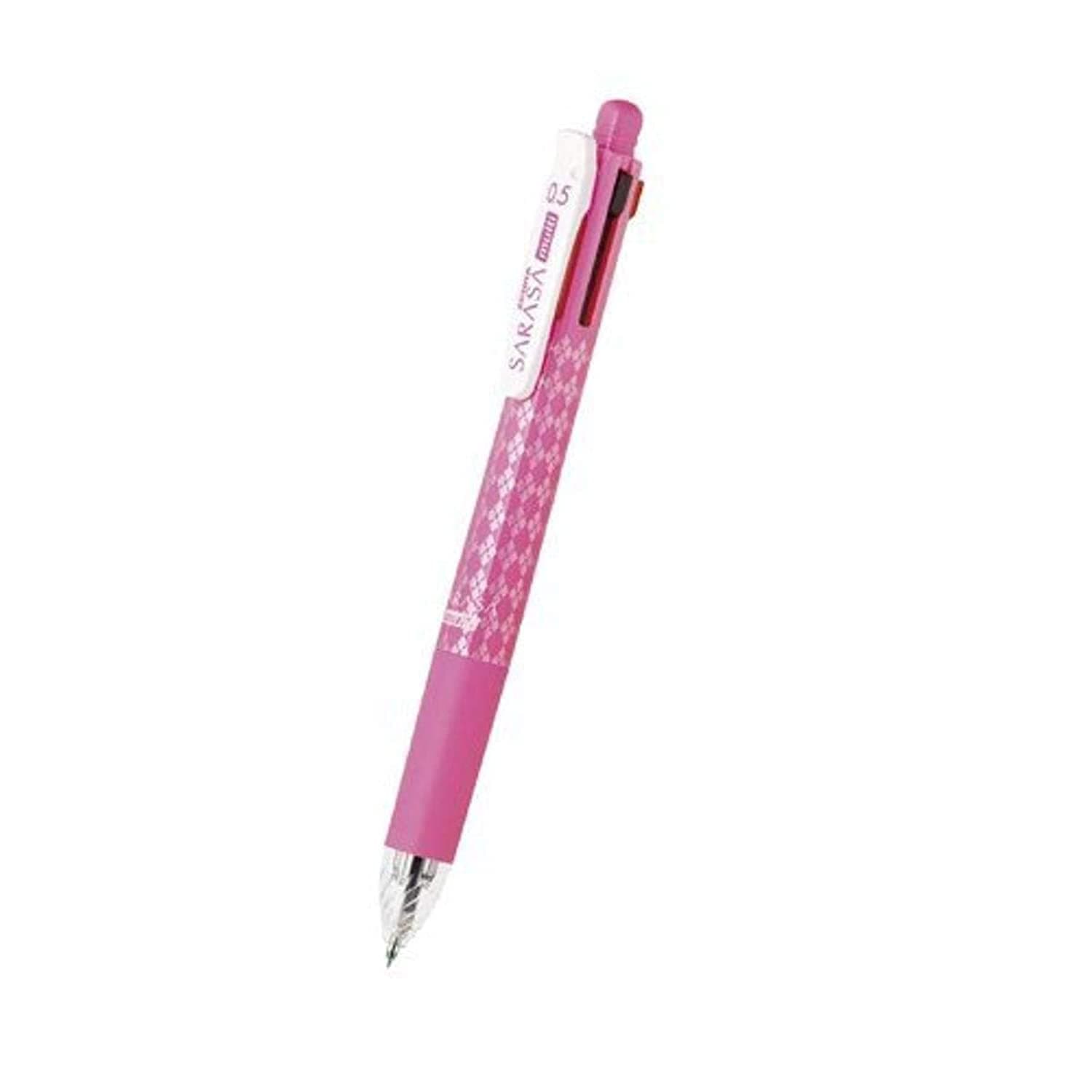 Zebra Multi Function Sarasa 4＋S Black/Red/Blue/Green Ink 0.5mm Ballpoint Pen, 0.5mm Mechanical Pencil, Pink Body