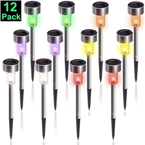 [12 Pack] Solar Lights Outdoor LED Solar Pathway Lights Solar Powered Garden Light Landscape/Pathway Waterproof Lights Solar Landscape Lighting for Lawn/Patio/Yard/Walkway/Driveway - Stainless Steel