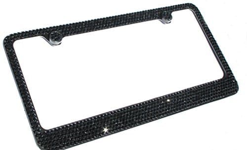 Hotblings 6 Row Black License Plate frame made with High Quality Glass Crystals and matching caps