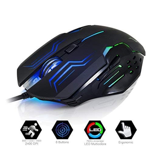 EMPIRE GAMING M100 Comfortable, Ergonomic, Ambidextrous Mouse with 6 LED Back-Lit Buttons, 2400DPI Resolution and Braided Nylon USB Cable
