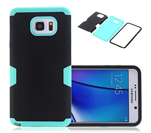 Note 5 Case, Galaxy Note 5 Case, CexCob Impact Resistant 3 in 1 Hybrid Shockproof Soft Silicone TPU & Hard Plastic 3 Pieces Armor Combo Back Cover Phone Case for Samsung Galaxy Note 5, Black & Mint