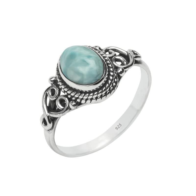 Larimar Stone Ring 925 Sterling Silver Statement Ring For Women Size UK P Natural Gemstone Ring Handmade Ring Christmas Gifts Ring Jewelry