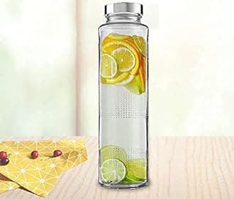 Glass Food Grade Airtight Water Bottle with Leak-Proof Stainless Steel Lid - Water, Smoothie, Juicer and Beverage Glasses - 750ml (Set Of 1)