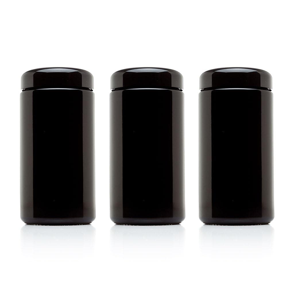 Infinity Jars, 1 L (34 fl oz) Pack 3, Premium Airtight Ultraviolet Glass Jar Smell Proof, Antistatic, Light Blocking Container for Herbs, Coffee, Tea & Spices Durable, Travel-Friendly Storage