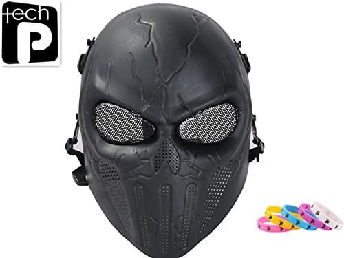 Tech-p Punisher Skeleton Mask - Protective Mask Gear for Use As Tactical Mask & Airsoft and Outdoor Cs War Game Mask - Scary Ghost Mask for Halloween -Black Cosplay Mask