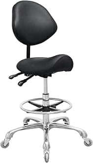 Saddle Stool Chair with Back Support Footrest, Heavy-Duty(350LBS), Hydraulic Rolling Swivel Adjustable Stool Chair for Salon Spa Beauty Massage Dental Clinic Home Office Use(Black)