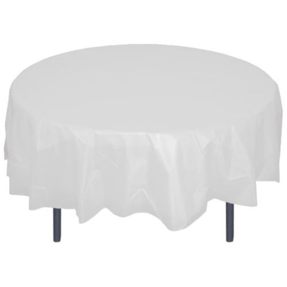 84" Round White Plastic Tablecloth 12 Pieces Party Decor