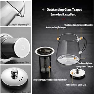 MJZQCD Glass Teapot (32oz/950ml) MJZQCD with Removable Stainless Steel Infuser,Glass Tea Pot transparent Stovetop tea Kettle,Blooming and Loose Leaf Tea Maker,Microwave & Dishwasher Safe