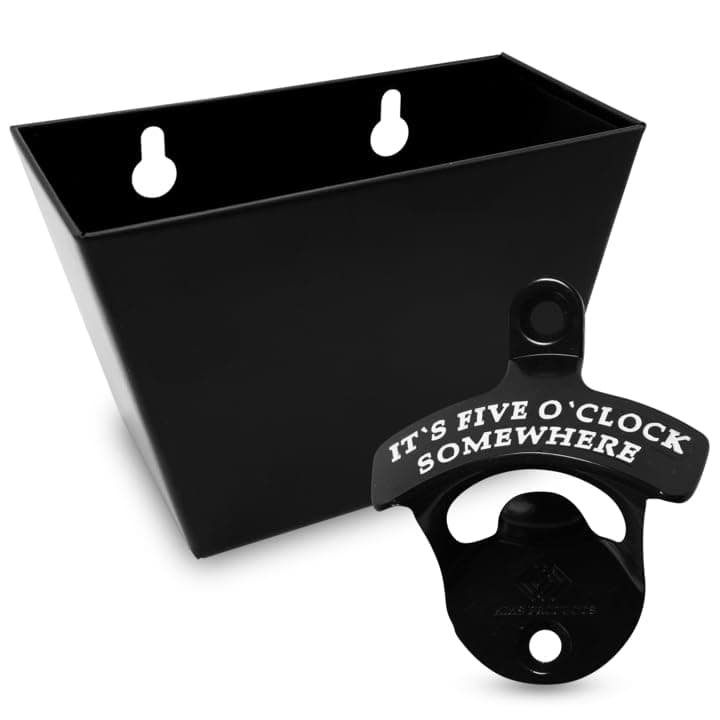 Five O'clock Somewhere Wall-Mounted Bottle Opener and Cap Catcher (Cap Catcher plus Five)