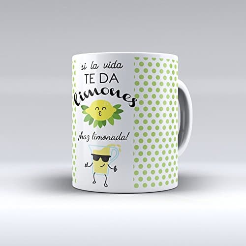 Decorated Breakfast Mug with Original Design Si La Vida Te Da LIMONES Haz Limonada (Spanish Language Design) by Allgadgets