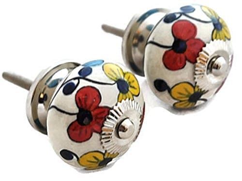 StarZebra Set of 2 - Handmade Hand-Painted Ceramic Knobs & Pulls - Decorative Handles for Cabinets/Dressers/Drawers - Home Decor (Daisy)
