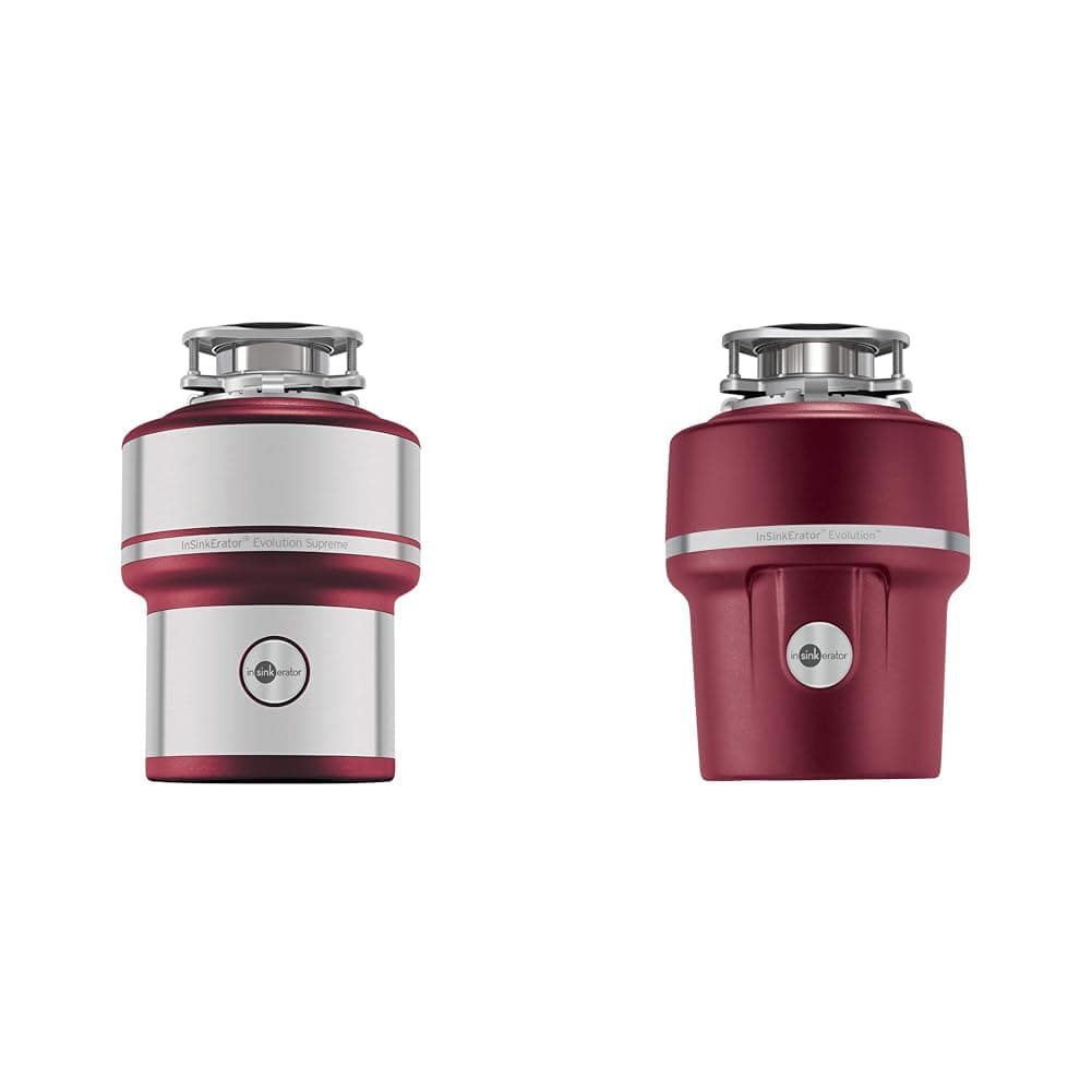 InSinkEratorEvolution 200 S Food Waste Disposal Unit, Red, 33 x 23.4 x 33 cm & Evolution 100 S Food Waste Disposal Unit, Red, 31.1 x 22 x 31.1 cm