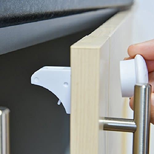 Home Essentials ~ Child Safety Cupboard Locks (4 Locks 1 Key) Baby Proof Your Cabinets & Drawers With The Safetyeffect Magnetic Adhesive Lock, Install in Minutes, No Drilling Needed