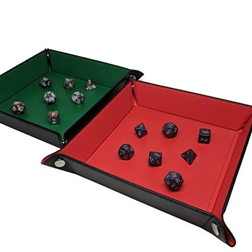 Portable Dice Rolling Tray, 2 Pack (1 Red, 1 Green) Eco Friendly PU Leather, Folds Flat, Fits in Board Game Box for Roleplaying RPG. by Campfire Pros