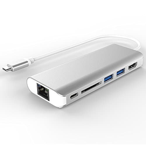 USB C Hub 6-in-1 Adapter with HDMI 4K UHD, Type C USB Charger Multi Port USB Hub for Laptop, Gigabit Ethernet(RJ45), 2 USB3.0 Ports, SD Card Reader, USB Adapter USB C for MacBook Pro and Type C Window