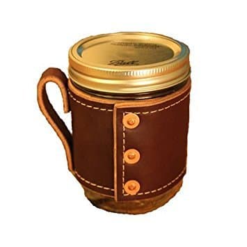 Holdster Mason Jar Model 02 Rivet with Leather Handle Mason Jar Holder 12oz. Perfect Drinking Vessel Made in the USA