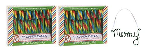 Candy Cane and Ornament Bundle 2 Pack of 12 Candy Canes - 5.08 Oz Box - 24 Total Delicious Candy Canes and Bonus Wire Merry Ormament (Cherry and Green)