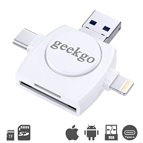 geekgo SD Card Reader,Memory Micro SD USB C Card Reader Viewer for iPhone iPad Android Apple Mac,Compatiable with Micro USB Type C 4 in 1 (White)