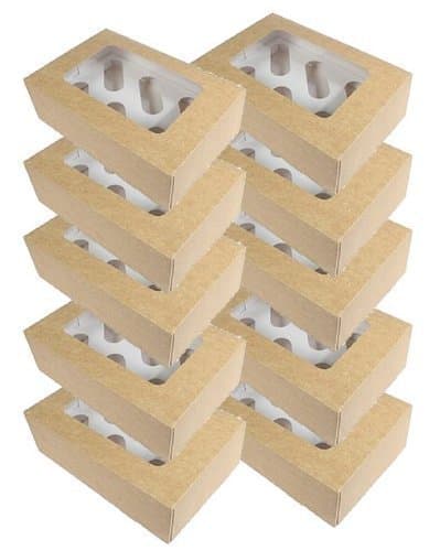 10x Kraft Brown Cupcake Boxes - 6 Holes