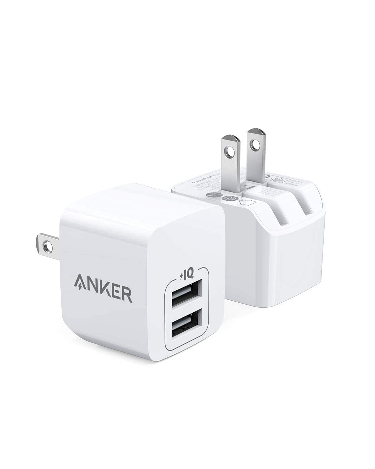 Anker 2-Pack Dual Port 12W USB A Charger Block with Foldable Plug, Charging Box Brick, Cube for iPhone 16 15 14 13 12 Pro Max, Galaxy S22 S21 Note 20