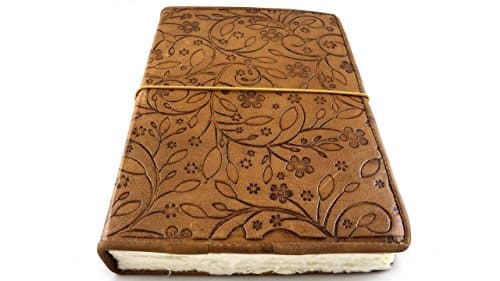 Leather Journal Diary Notebook Flower Design Embossed 9" x 6" Handmade Deckle Paper 100 Sheets